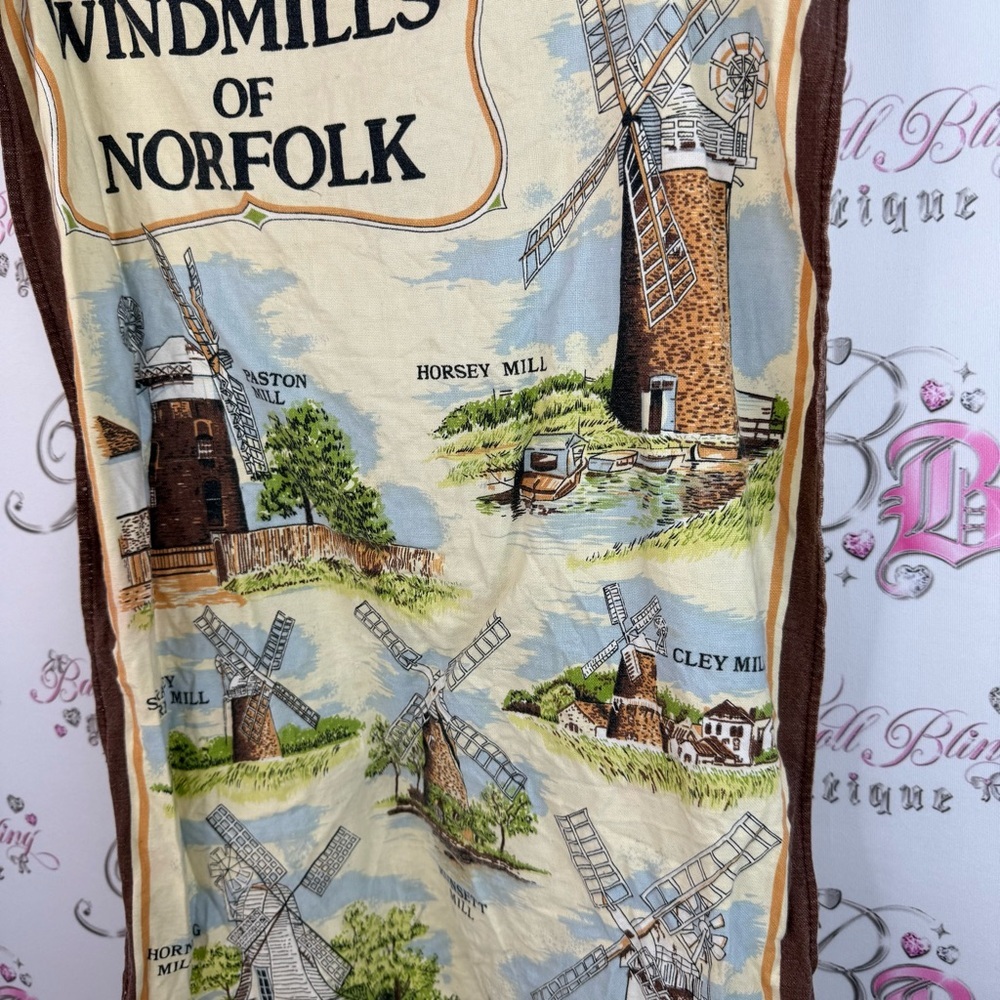 Vindmills of Norfolk Scenic Print scarf scarve wrap or wall decor- Brown & Cream - Picture 4 of 6